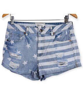 Forever 21 Shorts 27 Womens High Rise Stars & Stripes Distressed Denim Cotton